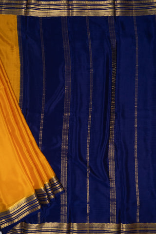 Golden Yellow Mysore Crepe Silk Saree with Dark Blue Pallu & Zari Border