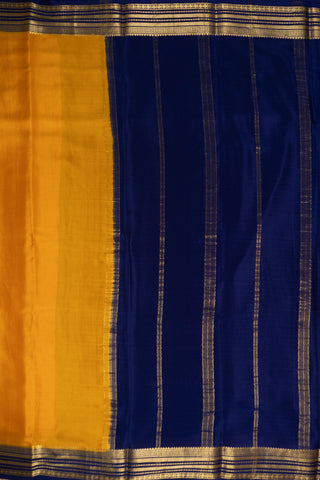 Golden Yellow Mysore Crepe Silk Saree with Dark Blue Pallu & Zari Border