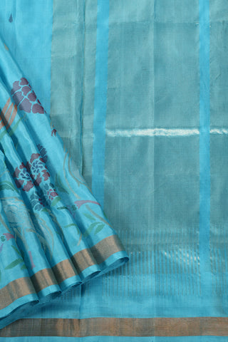 Aqua Blue Uppada Pure Silk Saree with Floral & Polka Dot Jamdani – Shop now for this Uppada silk saree online.