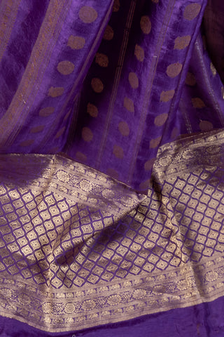 Purple Blended Silk Saree with Gold & Silver Zari Rudraksh and Peacock Motifs