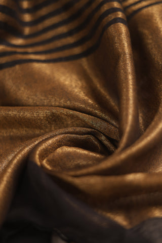 Black and Golden Striped Linen Saree with Zari Border