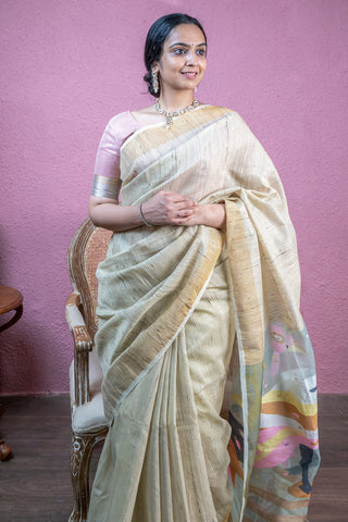 Khadi Jamdani Handloom Saree with Swans