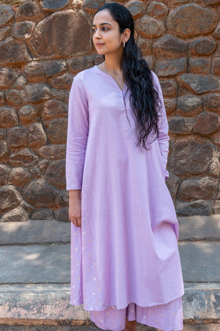 Purple A-Line Kurta Set with Palazzo