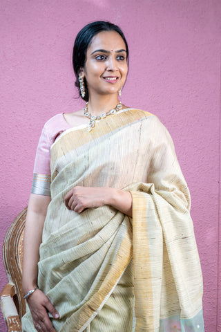 Khadi Jamdani Handloom Saree with Swans