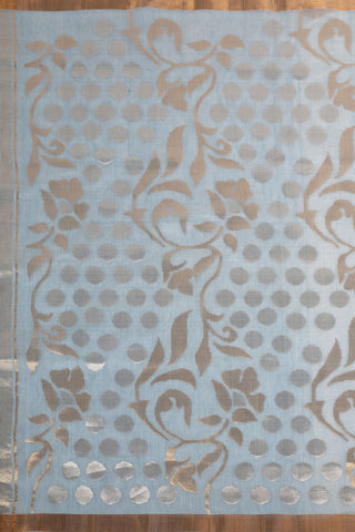 Light Blue Uppada Jamdani Silk Saree with Buttas, Floral Motifs & Gold Border – Shop now for this Uppada silk saree online.