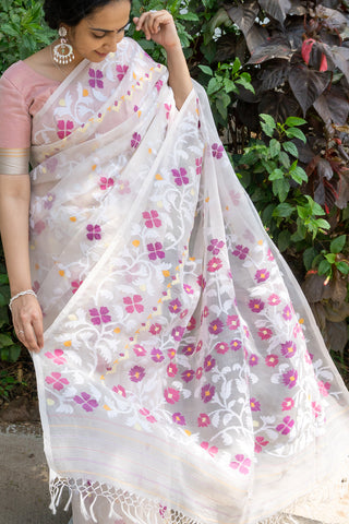 White Muslin Jamdani Handloom Saree