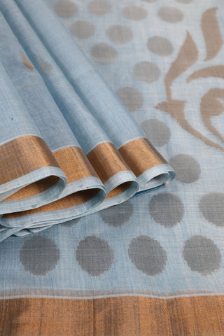Light Blue Uppada Jamdani Silk Saree with Buttas, Floral Motifs & Gold Border – Shop now for this Uppada silk saree online.