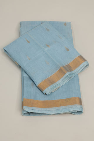 Light Blue Uppada Jamdani Silk Saree with Buttas, Floral Motifs & Gold Border – Shop now for this Uppada silk saree online.