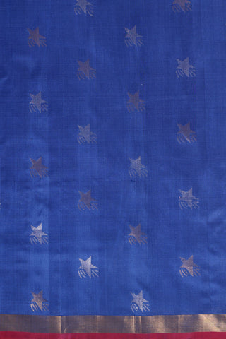 Cobalt Blue Uppada Silk Saree with Star Motifs & Red-Silver Border