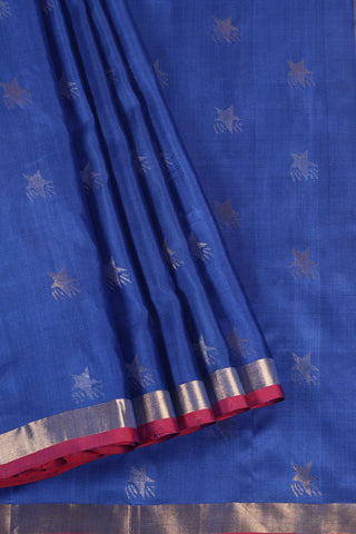 Cobalt Blue Uppada Silk Saree with Star Motifs & Red-Silver Border – Shop now for this Uppada silk saree online.