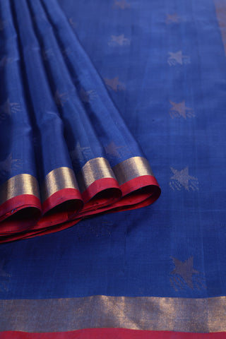 Cobalt Blue Uppada Silk Saree with Star Motifs & Red-Silver Border – Shop now for this Uppada silk saree online.