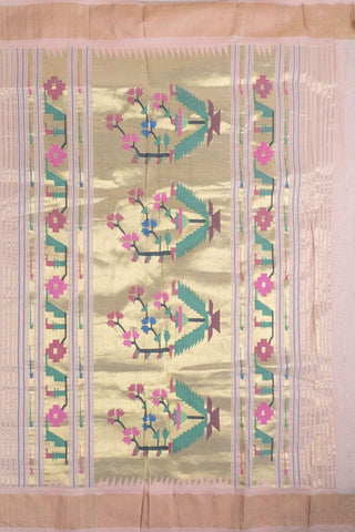 Peach Cotton Paithani Saree with stylized floral motifs