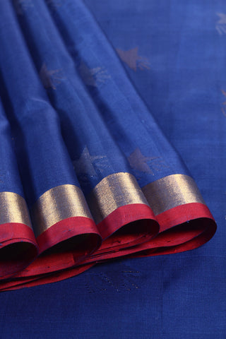 Cobalt Blue Uppada Silk Saree with Star Motifs & Red-Silver Border – Shop now for this Uppada silk saree online.