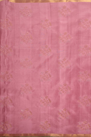 Pink Uppada Silk Saree with Floral Motifs & Green Gold Border – Shop now for this Uppada silk saree online.