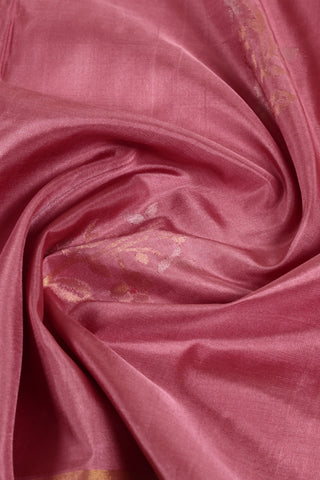 Pink Uppada Silk Saree with Floral Motifs & Green Gold Border – Shop now for this Uppada silk saree online.