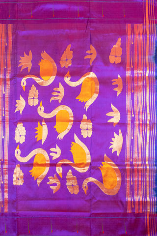 Ruby Pink Pure Silk Paithani Saree with peacocks and floral motifs