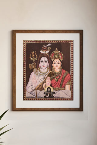 The Eternal Bond of Shiva & Parvati Tanjore Painting
