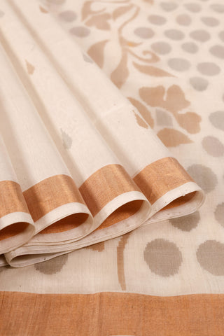 Off-White Uppada Silk Saree with Gold and Silver Zari Buttas & Gold Border – Shop now for this Uppada silk saree online.