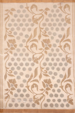 Off-White Uppada Silk Saree with Gold and Silver Zari Buttas & Gold Border – Shop now for this Uppada silk saree online.