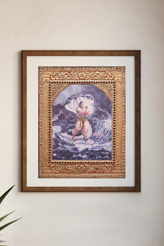 Krishna's First Journey With Vasudev Tanjore Painting