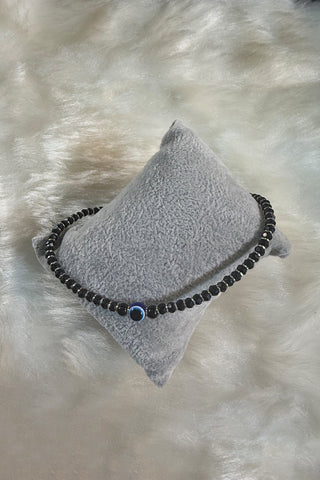 925 Pure Silver Evil Eye Anklet with Black Crystal Beads and Slider Closure
