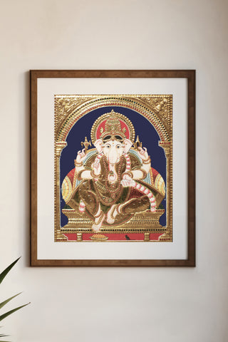 Ganesha Tanjore Painting with Mushika Vahana