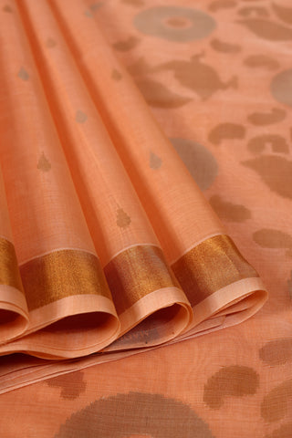 Peach Uppada Silk Saree with Gold & Silver Zari Buttas and Artistic Floral Pallu – Shop now for this Uppada silk saree online.
