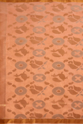 Peach Uppada Silk Saree with Gold & Silver Zari Buttas and Artistic Floral Pallu – Shop now for this Uppada silk saree online.