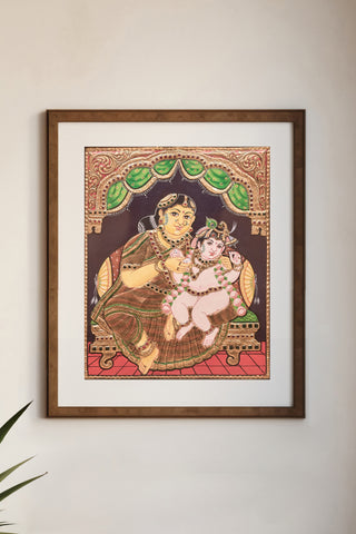 Bala Krishna with Yashoda Maa Tanjore Painting