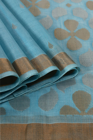 Sky Blue Uppada Silk Saree with Gold & Silver Zari Buttas and Floral Pallu – Shop now for this Uppada silk saree online.