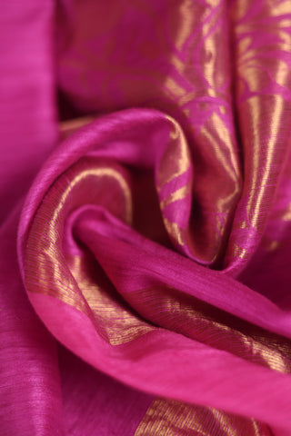 Pink Dual-Tone Linen Saree with Golden Zari Motifs