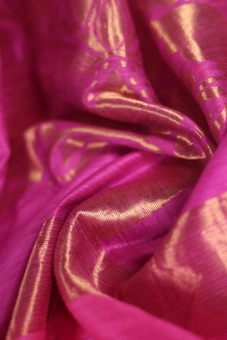 Pink Dual-Tone Linen Saree with Golden Zari Motifs