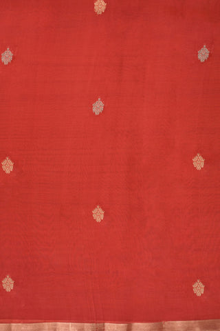 Coral Mango Silk Saree with gold and silver motifs