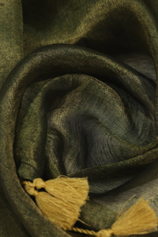 Exquisite Black and Gold Zari Woven Linen Saree with Tassels