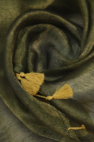 Exquisite Black and Gold Zari Woven Linen Saree with Tassels