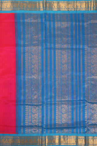 Fuschia Pink & Firozi Handloom Silk Cotton Kanchipuram saree
