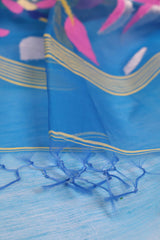 Sky- Blue Muslin Handloom Jamdani saree