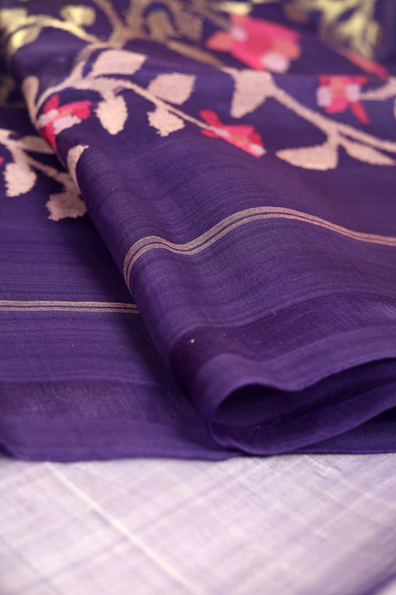 Purple Muslin Handloom Jamdani saree