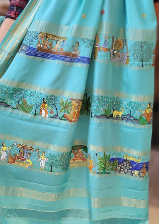 Alia Bhatt's Turquoise Blue Ramayan-painting Saree