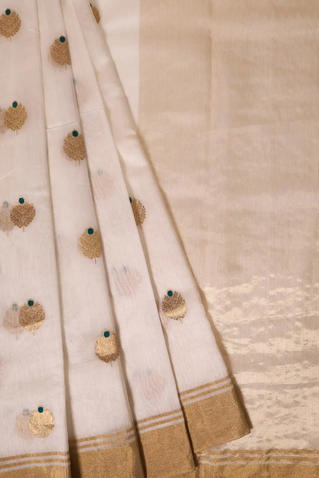 Diya Off White Chanderi Saree with Handwoven Cotton Border