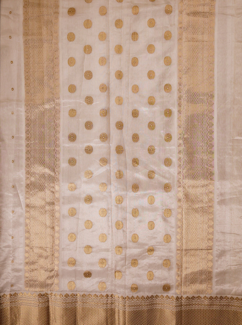 Ivory Chanderi Tissue Silk Saree