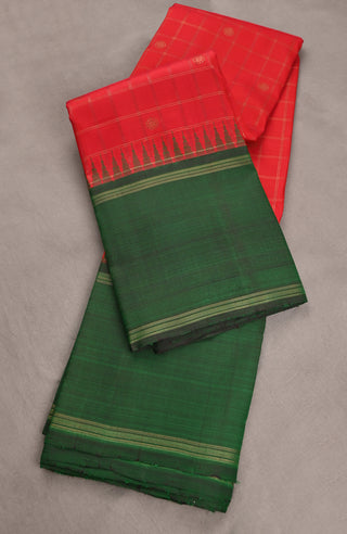 Deep Red and Green Kanchipuram Pure Silk Saree