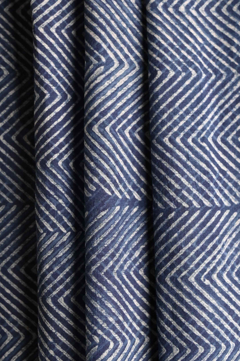 Indigo Handloom Cotton Saree with Contemporary Patterns