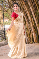 Cream and Gold Kanchipuram Handloom Silk saree