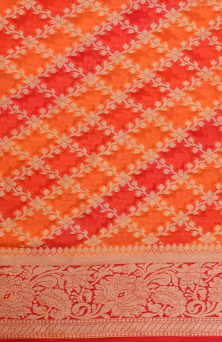 Red & Orange Banarasi Chiffon Silk Saree