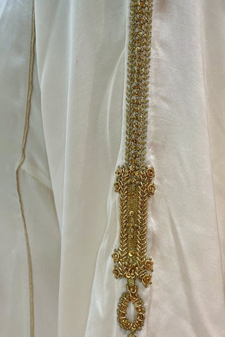 Off-White Modal Satin Kurta Pant Set with Zardozi Work & Embroidered Chanderi Dupatta (Made to Order)