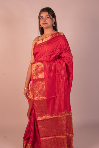 Bright Red Banarasi Blended Silk Saree