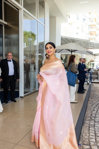 Anjali Phogat's Baby Pink Organza Saree (Made to Order)