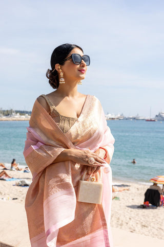 Anjali Phogat's Baby Pink Organza Saree (Made to Order)