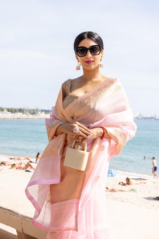 Anjali Phogat's Baby Pink Organza Saree (Made to Order)